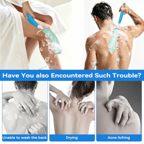 Shower Body Brush Skin Exfoliating Curved Back Scrub Brush Massage Bath Brush Extra Large Curved Handle European and American Hand-Shaped Removable Bold Long Handle Back Washer (Black-White) - size: Black+White Handle (Extra Large)