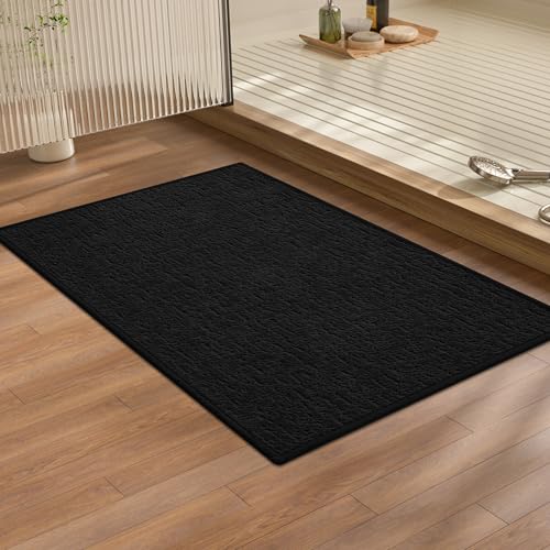 chakme Bathroom Rugs Mat 24x17, Ultra Thin Non Slip Bath Mat Quick Dry Absorbent Bath Mat for Bathroom Floor, (Black, 24"x17") - color: Black, size: 24"x17"