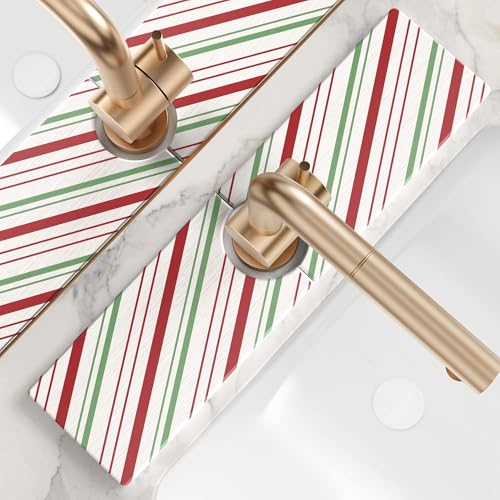 Stone Faucet Mat for Kitchen Sink, Diatomite Drying Stone Mat for Kitchen Counter, Prevent Moisture – Sink Splash Guard for Holiday Gift Home Decor (Red/Green, 15.7''x3.9'') - color: Red/Green, size: 15.7" x 3.9"