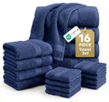 LANE LINEN Luxury Cotton Bath Towel Set - 16 Piece - Low Twist, Soft & High Absorbency - 4 Bath, 8 Wash cloths, 4 Hand Towels - Classic Hotel Quality, Durable & Ideal for Modern Bathrooms - Navy Blue - color: 06: Navy