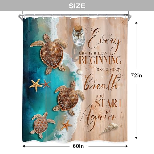 Newsely Ocean Beach Turtle Shower Curtain 60Wx72L Inch Blue and Brown Sand Beachy Sea Wave Seaside Wooden Inspirational Quotes Bathroom Set Hawaiian Waterproof Bath Decoration Accessories Home Decor - color: D-01turtle, size: 60"W x 72"L (Pack of 1)