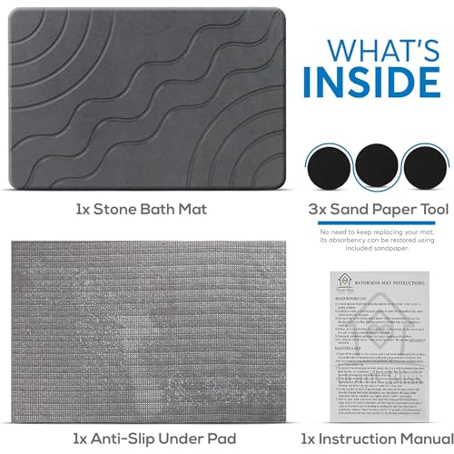 Stone Bath Mat Quick Drying Diatomaceous Earth Bath Mat Non Slip Shower Mat Super Absorbent Stone Bath Mats for Bathroom, Floor, Kitchen Counter, Easy to Clean (23.6” X 15.3”, Dark Gray) - color: Dark Grey