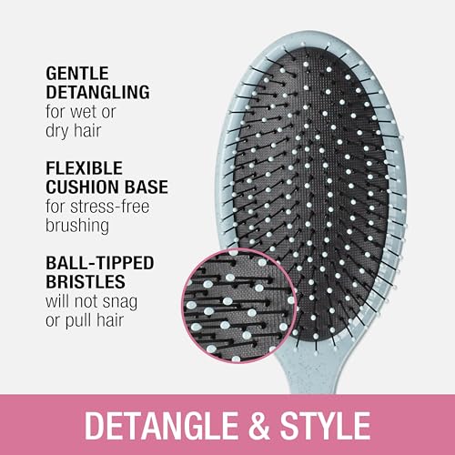 Conair Detangling Hair Brush Set 3 Pack, Use Wet and Dry, Ideal for All Hair Types, Detangling Brushes for women and girls, gifts for her, Glitter Silver, Blue, Pink - color: Pink, Blue, Silver, size: 3 Count Full Size