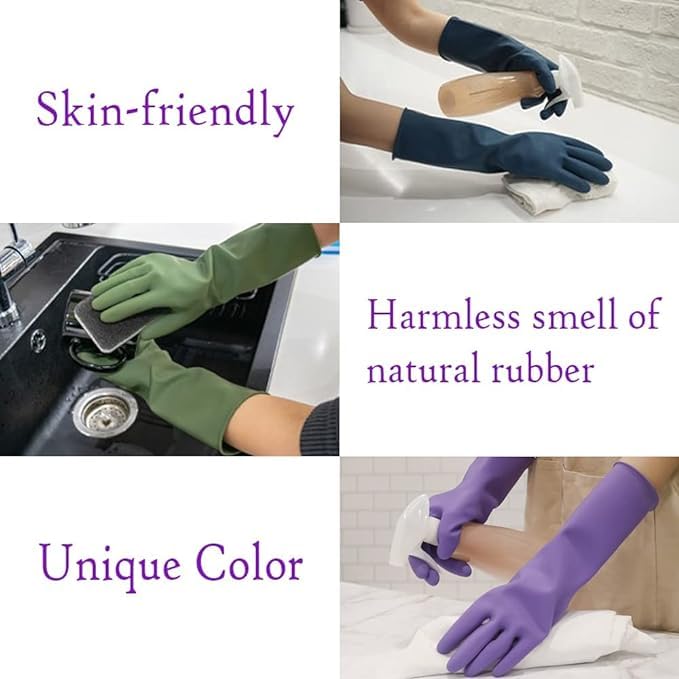 HOMSSEM Dishwashing Gloves - 2 Pairs Premium Rubber Gloves for Cleaning - Urban Gray, Green, Blue - color: Blue + Gray - Medium