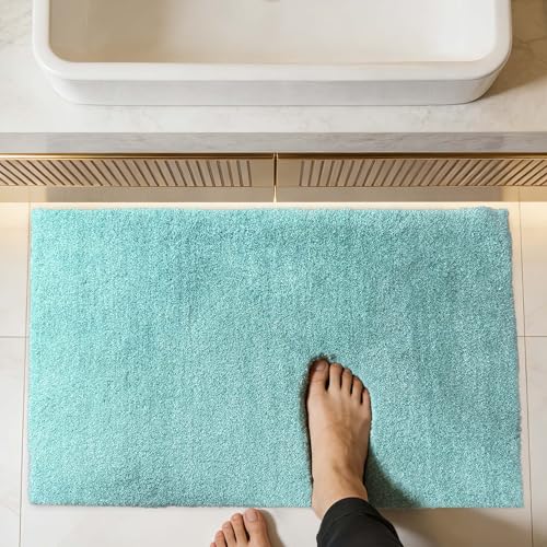 VOOVA & MOVAS Non-Slip Bathroom Rug，Ultra Soft & Quick Dry Bath Mat， Machine Washable Microfiber Shaggy Bath Rug， Plush Water Absorbent Shower Mat for Floor and Sink， 24x17 Inches，Aqua - color: Aqua, size: 24"x17"