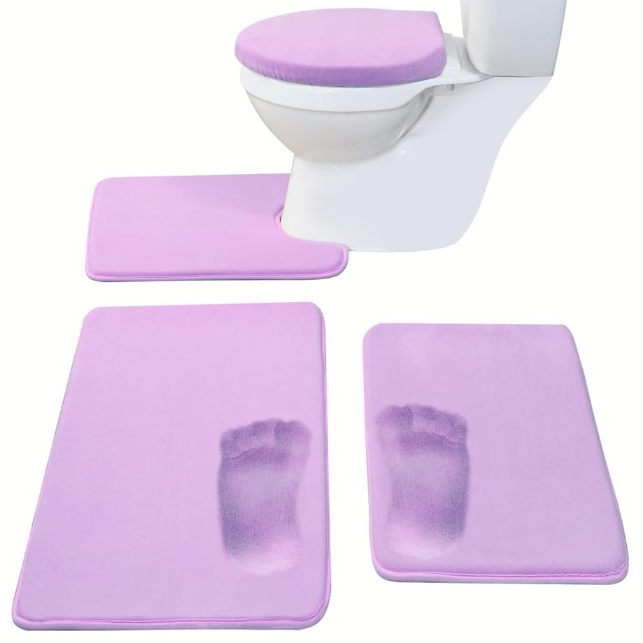 Madeals Memory Foam Bath Mat Set 4 Piece with Toilet Lid Cover and Combo Rug Lavender - color: Lavender, size: 20" x 32"/17" x 24"/Contour/Lid Cover