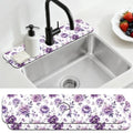 2 Pcs Kitchen Sink Splash Guard Faucet Mat Purple Flowers Faucet Mat for Sinks Dreamlike Blooms Absorbing Drying Mats for Kitchen Bathroom, 23.6x5.5inch - color: Purple Flowers