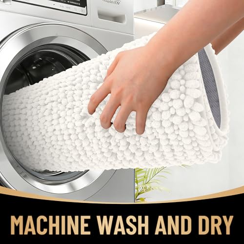OLANLY Thick Bathroom Runner Rugs 44x24, Extra Soft Absorbent Chenille Bath Rugs, Rubber Backing, Machine Wash Dry, Long Bath Mats for Bathroom Floor, Tub and Shower, Home Decor Accessories, Ivory - color: Ivory, size: 44" X 24"