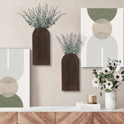 Dnnnii 2 Pack Wooden Wall Vase Set - Dark Brown Finish Modern Farmhouse & Boho Wall Decor for Entryway, Hallway, Bathroom, Living Room, Dining Room, Narrow Spaces - color: Dark Brown