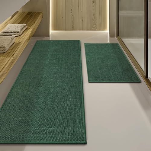 YIHOUSE Green Bathroom Rug Set, 2 Piece, 17"x24" + 17"x47", Non Slip, Quick Dry, Modern Boho Style - color: Green, size: 2 Piece (17"x24" + 17"x47")