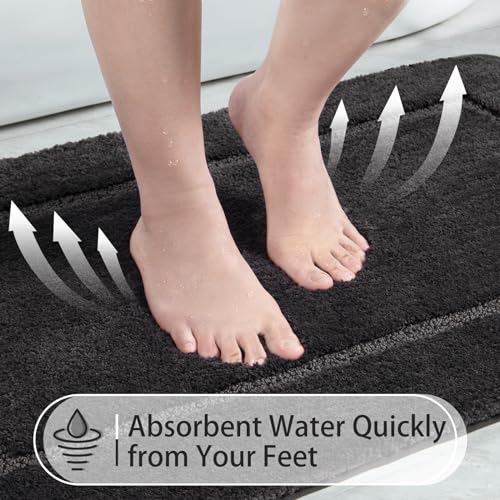 LOCHAS Bathroom Rug Set Dark Grey, Soft Bath Rug Set 2 Piece, Toilet Mat U-Shaped 20x20 and 34x20 Bath Rugs, Quickly Dry Mats for Bathroom, Tub, Washable, Super Absorbent Floor Mat - color: Dark Grey, size: 34" x 20" Plus 20" x 20" (U-Shape)