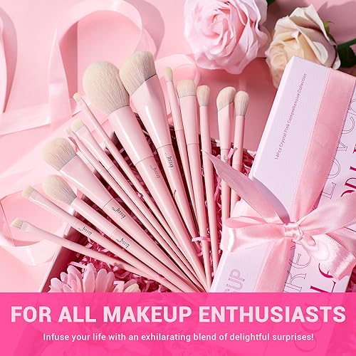 Jessup Pink Makeup Brushes Set 14Pcs Make up Brushes Premium Vegan Foundation Concealer Blush Eyeshadow Eyeliner Powder Highlighter Blending Face Brush Set, T495 - color: C-Pink-14pcs, size: Full Brush Set
