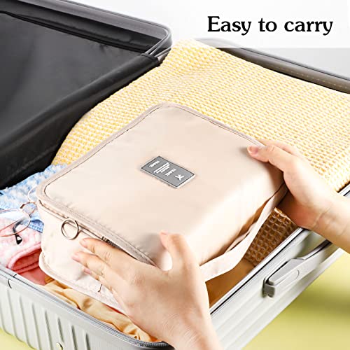 Pengxiaomei Toiletry Bag for Women, Waterproof Hanging Cosmetic Bag Portable Travel Makeup Pouch Multifunction Handle Bathroom Bag for Teen Girl Summer Camp (Beige) - color: Beige