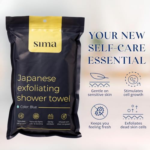Sima Brand Exfoliating Washcloth Face & Body Scrub Towel - Japanese Exfoliating Towel with Hexagon Fibers, Body Scrubber with 2 Sides for Scrubbing & Washing, Extra Long Body Towels (Green) - color: Green