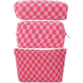LYDZTION Makeup Bag Cosmetic Bag for Women,1Pcs Large Capacity Makeup Bags and 1Pcs Pencil Case Makeup Brushes Storage Bag Travel Toiletry Bag Organizer - color: 3pcs rose red