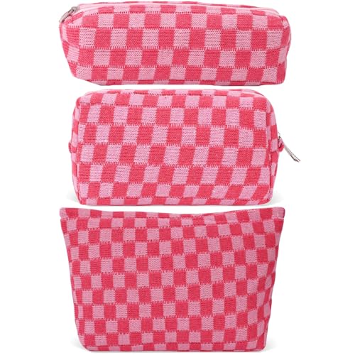 LYDZTION Makeup Bag Cosmetic Bag for Women,1Pcs Large Capacity Makeup Bags and 1Pcs Pencil Case Makeup Brushes Storage Bag Travel Toiletry Bag Organizer - color: 3pcs rose red