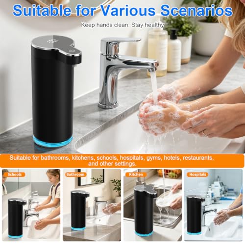 Automatic Foaming Soap Dispenser,Touchless Foam Soap Dispenser,12oz Rechargeabled Wall Mounted Smart for Bathroom and Kitchen Dish Soap,Easy for Toddlers（Black - color: St-01 Foam Black