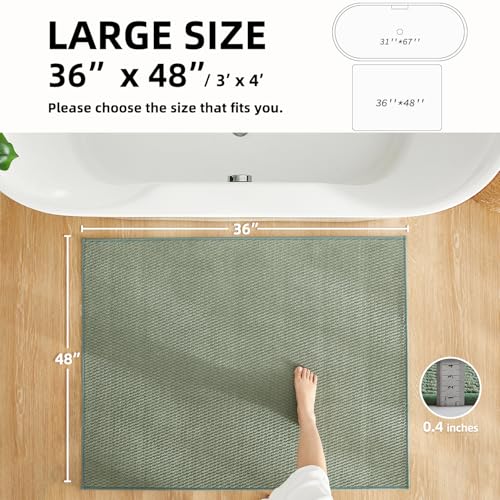 TYUU Large Bathroom Rugs Non Slip Washable Bath Rugs Super Absorbent Bathroom Rug Thin Quick Dry Low Pile Bath Mats, Sage Green 36"x48" - color: Sage Green, size: 3' X 4' (Rectangular)