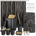 XLHOMO Black and Gold Bathroom Accessories Set - 24PCS with Shower Curtain, Rugs, and Waterproof Curtain Set - size: Bath Set+Shower Curtain+Bath Rugs, style: Black5