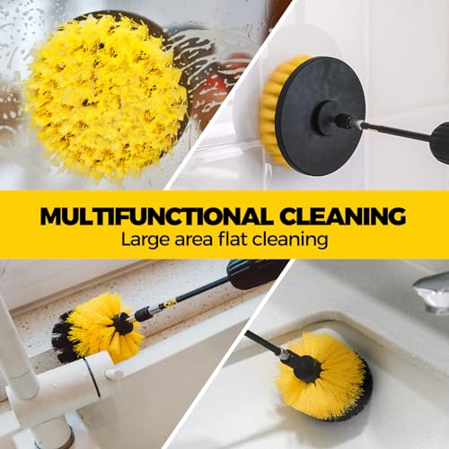 Holikme 8 Piece Drill Brush Attachments Set, Power Scrubber with Extend Long Attachment，Cleaning Supplies for Bathtub, Shower, Grout, Tile(Yellow) - color: Yellow