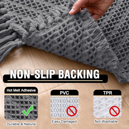 H.VERSAILTEX Waffle Bath Mat Super Absorbent Boho Bath Mat Non Slip Bath Rugs for Bathroom Floor Machine Washable Dry Fast Bathroom Rugs with Tassels (17 x 24 Plus 17 x 24 Inches, Gray) - color: Grey, size: 17" x 24" Plus 17" x 24"
