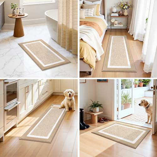 Pauwer 3 Pieces Bathroom Rugs Sets, Microfiber Shaggy Bath Mat Set, Ultra Soft Non-Slip Rug with U Shaped Toilet for Bathroom, Tub, Shower Washable Carpets Set,Beige - color: Beige, size: 18"x26"+18"x48"+U Shape 20"x24"