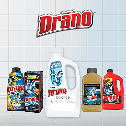 Drano Balance Drain Clog Remover and Cleaner, Non-Corrosive Formula, Safe on All Pipes and Septic Tanks, Formulated Using Only Essential Ingredients, 32 Fl Oz (Pack of 2) - size: 32 Fl Oz (Pack of 2)