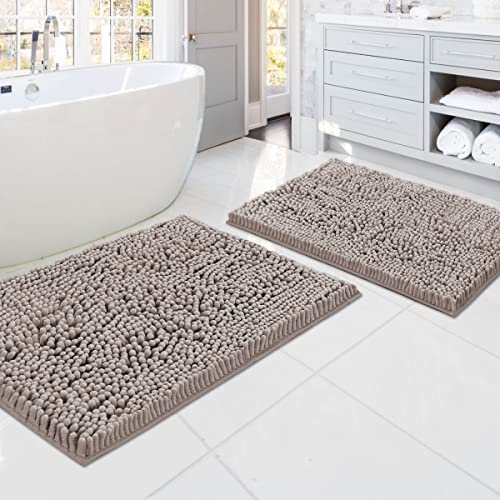H.VERSAILTEX Bath Mats for Bathroom Non Slip Luxury Chenille Bathroom Rugs Extra Soft Absorbent Shaggy Mat Rugs Washable Fast Dry 2 Piece (Taupe, 20" x 32"/17" x 24") - color: Taupe, size: 20" x 32" Plus 17" x 24"