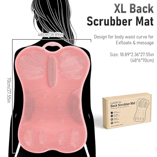 Back Scrubber Body Bath Cushion for Tub Bathtub Back Lumbar Ergonomic Support, Silicone XL Large Thick Soft Seat Pad Non-Slip Suction Cups, Relaxing Spa Exfloating Scrubber Mat 28x19 Pink - color: Pink