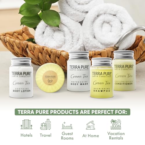 Terra Pure Hotel Soaps & Toiletries Bulk Set | 1-Shoppe Amenities Kit | 1oz Shampoo & Conditioner, Body Wash, Lotion, 1.25oz Bar Soap | Travel Size | 300 Pieces - style: 300 PIECES