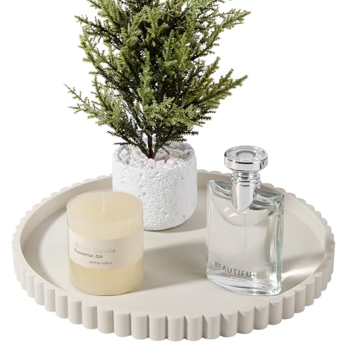 Round Bathroom Tray Silicone Kitchen Counter Decor Vanity Organizer Decorative Coffee Table Tray for Perfume, Candle, Soap Dish, 12 Inch, Beige - color: Beige, size: 12"