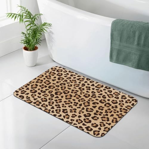 Leopard Print Bath Mat Rugs 15.7x23.6 in, Diatomaceous Earth Bathroom Rug Fit Under Door Rubber Non-Slip Absorbent Bathroom Mat for Bathroom Kitchen Floor, Tub and Shower Sink - color: Leopard Print