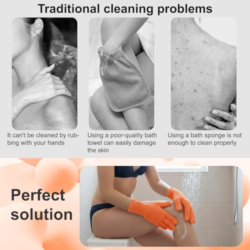 Exfoliating Glove for Shower-Body Exfoliator Scrub Gloves,Shower Gloves for Scrubbing Dead Skin,for Women Men Bath Spa - color: Red 1