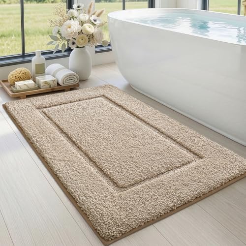 DEXI Bathroom Rugs 43x24, Washable Non Slip Bath Mat for Shower Floor, Absorbent Quick Dry Bathmat with Rubber Backing, Ultra Soft Plush Carpet for Tub, Beige - color: Beige, size: 43" X 24" (Rectangular)