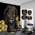 4 Piece Black and Gold Shower Curtain Set with Rugs, Majestic Lion & Golden Rose Art, Luxury Aesthetic Waterproof Fabric Bathroom Decor, Non-Slip Mats & Toilet Lid Cover - color: Gold Lion