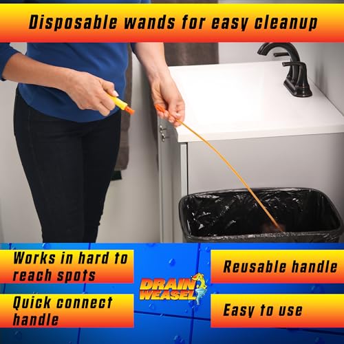 FlexiSnake Drain Weasel MAX Drain Hair Clog Remover Tool with Rotating Handle and 2 Wand Refills, Made in the USA, 20 inch | 20" Long Refills, Pipe, Bathroom, Bathtub Drain Cleaner, Removable Handle, Made in The USA - style: 20"
