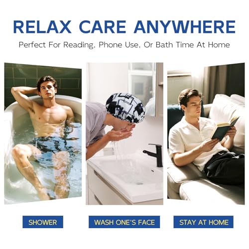 Years calm Shower Cap for Men, Waterproof & Heat-Retaining Hair Treatment Cap – Reusable Men’s Shower Cap with Foil Lining, Elastic Band, for Steam Care, Hair Mask & Oil Conditioning - color: Black and white