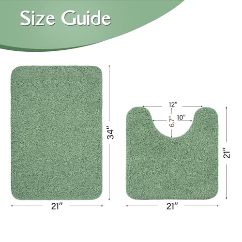 HOMORE Bathroom Rug Set 2 Piece,Soft Absorbent Bath Mats Set,Machine Washable Bath Rug Sets for Bathroom Non Slip,(21"x34"+21"x21") Plush Shaggy U Shape Contour Toilet,Sage Green - color: Sage Green