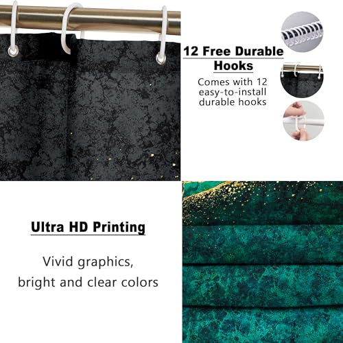 Poedist 4 Pcs Gold Edge Marble Bathroom Shower Curtain Set, Bathroom Sets with Shower Curtain and Rugs(Bath Mat,U Shape and Toilet Lid Cover Mat) and 12 Hooks-Green - color: Green Yellow