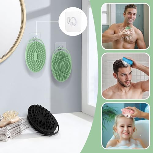 Soft Silicone Body Scrubber 4PCS, 2-in-1 Bath & Shampoo Brush with Dual-Side Usage, Hygienic Silicone Loofah Shower Scrubber for Gentle Exfoliating & Good Lathering(Black/Pink/Green*2) - color: 4 Color-c