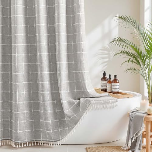River Dream Farmhouse Khaki Shower Curtain with Snap-in Liner, No Hooks Shower Curtain Set, with Tassels for Bathroom Decor,Shower Curtain and Liner with Sheer Window 71x74 Inch - color: Khaki, size: 71"W x 74"L (Pack of 1)