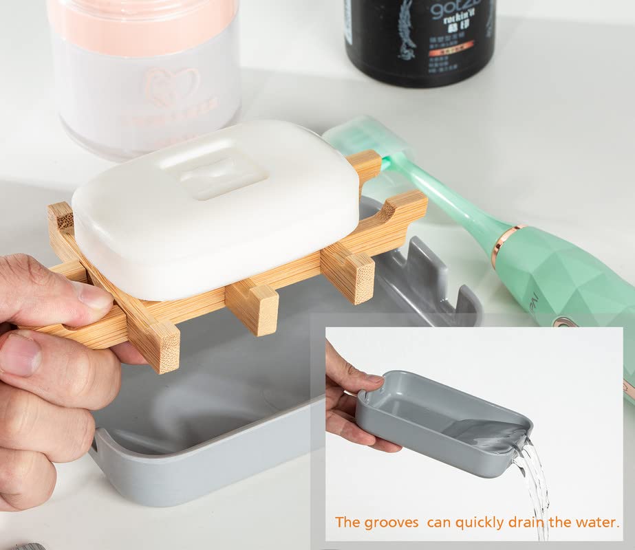 Eco-Friendly Bamboo Soap Dishes, Removable Soap/Sponge Holder for Home, Bathtub Soap Tray, Grey - color: Grey