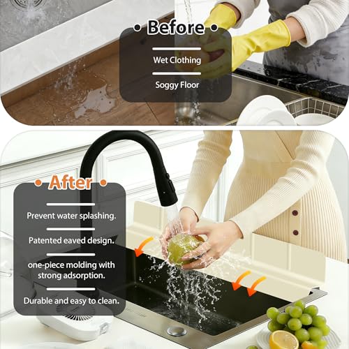 29Inch Sink Splash Guard – Extended Length & Tall Silicone Kitchen Sink Splash Guard with Overhang Drainage Design & Strong Suction Cups for Countertop(White, 29''x3.5'') - color: White, size: 29''x3.5''