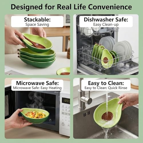 Tlence 4 Pack Cute Avocado Candy Dish for Office Desk, 6 OZ Small Ceramic Candy Bowl for Office, Mini Dipping Bowls for Charcuterie Board, Decorative Catchall Key Bowl for Entryway Table