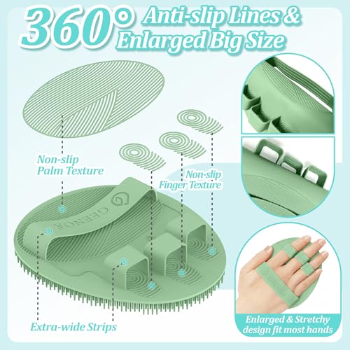 Silicone Back Scrubber & Soft Bath Glove 2PCS, 16''- 21''Extendable Back Scrubber with Dual-Side Large Head, 360° Anti-Slip Hand-fit Silicone Body Scrubber for Rich Foaming Deep Cleaning(Green) - color: Green*2