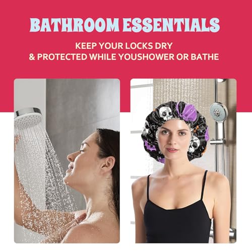 Luxury Shower Cap Satin Lined Reusable Waterproof Double Layer Elastic Adjustable Hair Bath Cap Cute Aesthetic Women Girls-Cat - color: F11-Cat