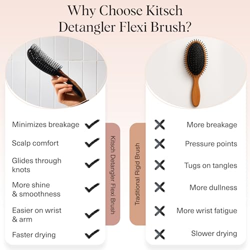 Kitsch Hair Brush Detangler – Flexi Flow Hair Brush for Women, Men & Kids | Detangling Brushes for Curly Hair with Bendable Frame, Bounce Curl Defining Brush for Wet or Dry Strands - Black - color: Black