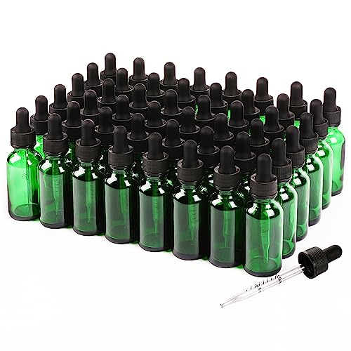 NOOEEISS 48 Pack,1oz Glass Dropper Bottle,Green Tincture Bottles with Dropper,Pretty Finish for All Kinds of Liquids,Oil Bottles for Hair- Stronger Suction ideal for Leakproof Travel - color: Green, size: 1oz-48Pack