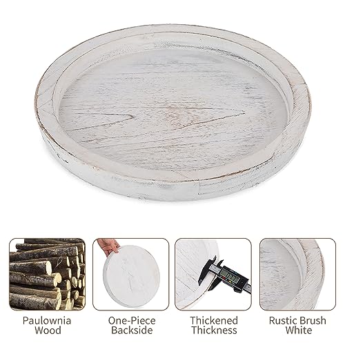 Hanobe Wooden Tray for Coffee Table: Candle Holder Plate Round Decorative Serving Tray - Vintage Table Centerpiece Rustic Farmhouse Home Decor - color: Rustic White