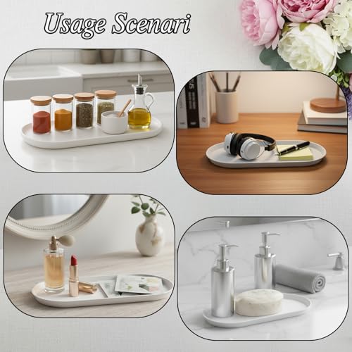 Small Silicone Tray 8.7" White Oval Catch All Decorative Tray for Vanity Bathroom Desk - color: White